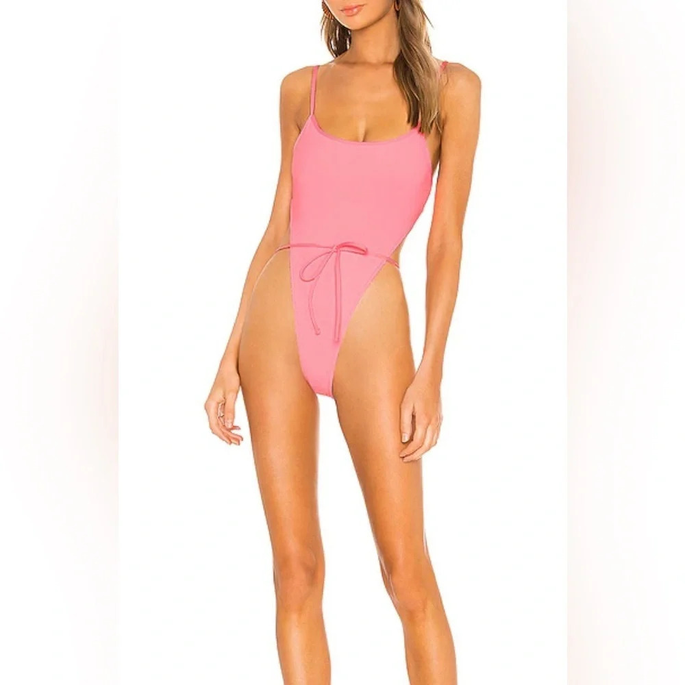 MONICA HANSEN BEACHWEAR Revolve Bardot One Piece in Pink